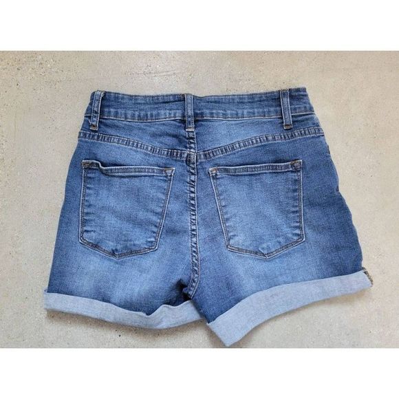 Kancan Denim Shorts Size 7/27 Distressed High Waist Stretchy Cuffed Medium Wash - Picture 5 of 7